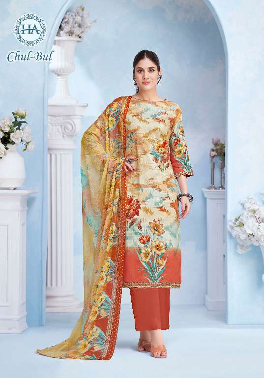 HARSHIT CHUL BUL WHOLESALE PURE CAMBRIC DESIGNER PRINT WITH WORK SUITS