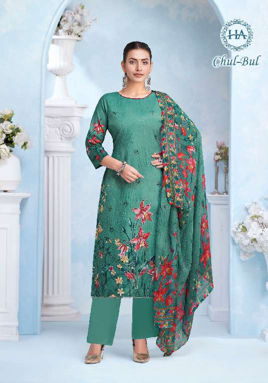 HARSHIT CHUL BUL WHOLESALE PURE CAMBRIC DESIGNER PRINT WITH WORK SUITS