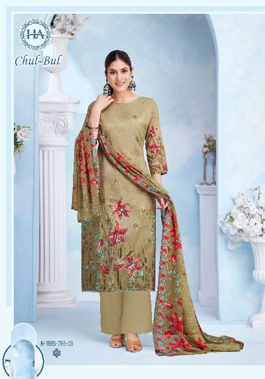 HARSHIT CHUL BUL WHOLESALE PURE CAMBRIC DESIGNER PRINT WITH WORK SUITS