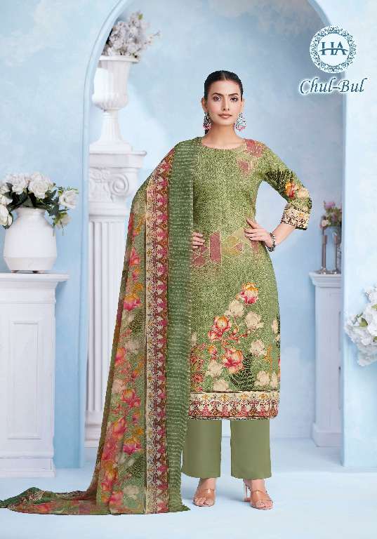 HARSHIT CHUL BUL WHOLESALE PURE CAMBRIC DESIGNER PRINT WITH WORK SUITS