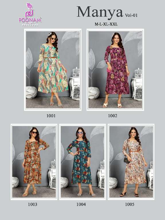 POONAM MANYA VOL-1 WHOLESALE PREMIUM REYON ANARKALI KURTIS