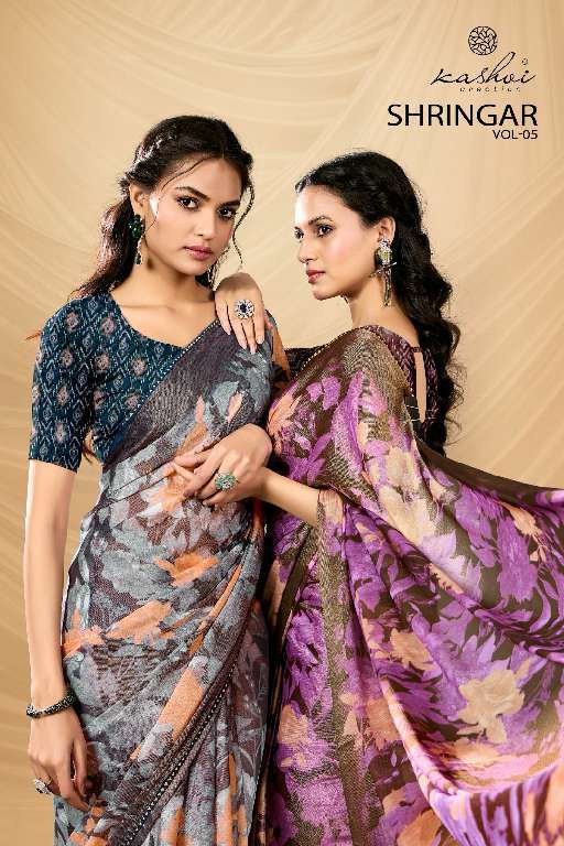 KASHVI CREATION SHRINGAR VOL-5 WHOLESALE BRASSO WITH FOIL PRINTING CASUAL SAREES