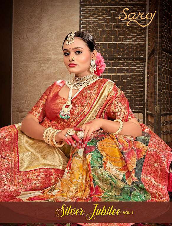 SAROJ SILVER JUBILEE VOL-1 WHOLESALE PREMIUM TISSUE SILK WITH SWAROSKI WORK FANCY SAREES