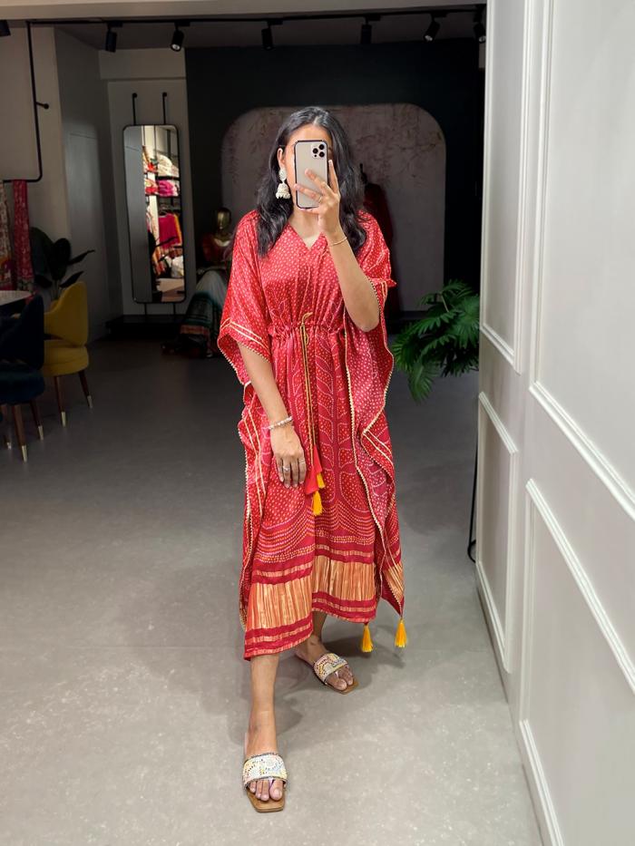 KAFTAN GAJI SILK DIGITAL PRINT WITH GOTTA PATTI READYMADE KAFTAN KURTI