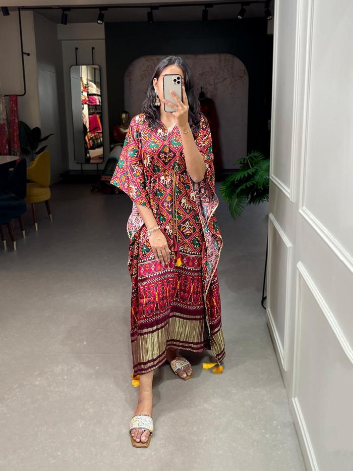 KAFTAN GAJI SILK DIGITAL PRINT WITH GOTTA PATTI READYMADE KAFTAN KURTI
