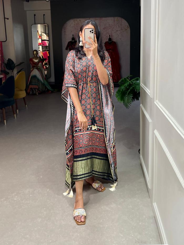 KAFTAN GAJI SILK DIGITAL PRINT WITH GOTTA PATTI READYMADE KAFTAN KURTI