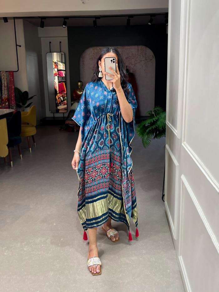 KAFTAN GAJI SILK DIGITAL PRINT WITH GOTTA PATTI READYMADE KAFTAN KURTI