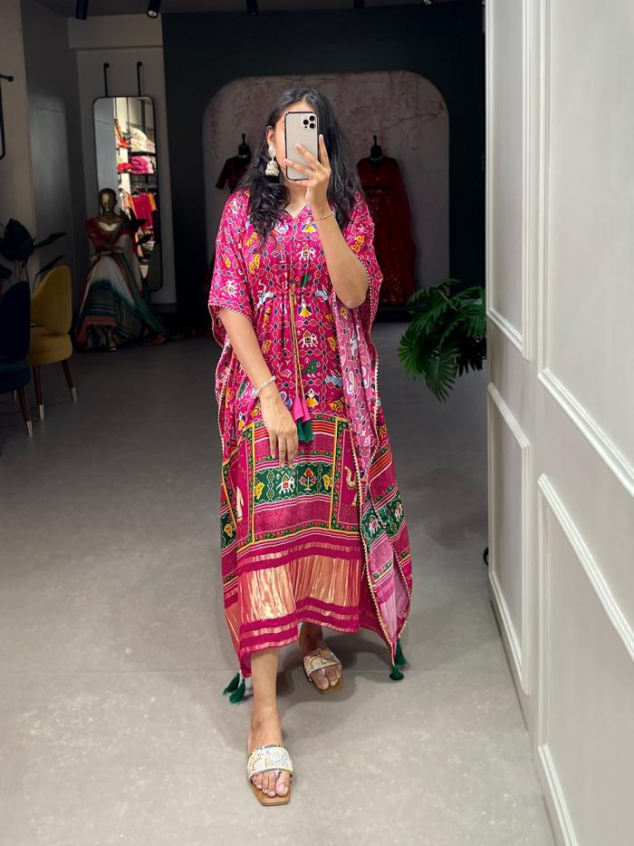 KAFTAN GAJI SILK DIGITAL PRINT WITH GOTTA PATTI READYMADE KAFTAN KURTI