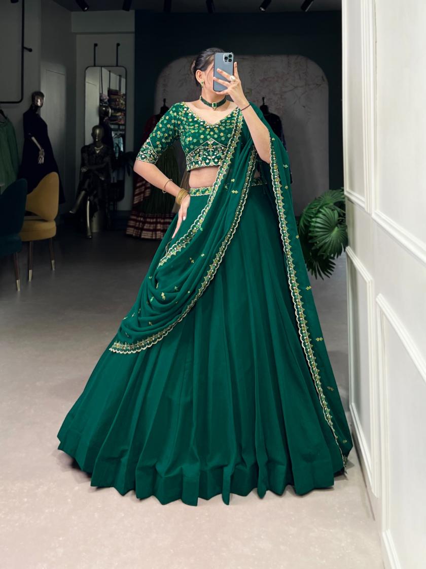 LNB 1447 GEORGETTE THREAD EMBRAIDED WEDDING WEAR STITCH LEHENGA UNSTITCH CHOLI