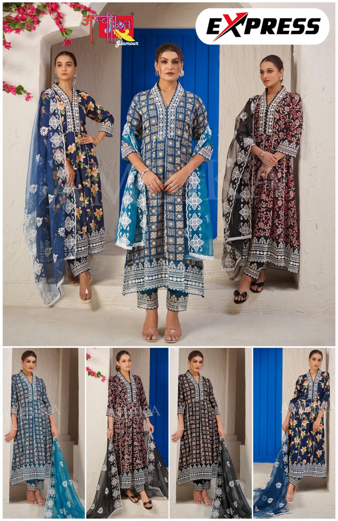 AMBIKA EXPRESS ETHNIC STYLE FULL STITCH RAYON COMBO SET 3PCS DRESS