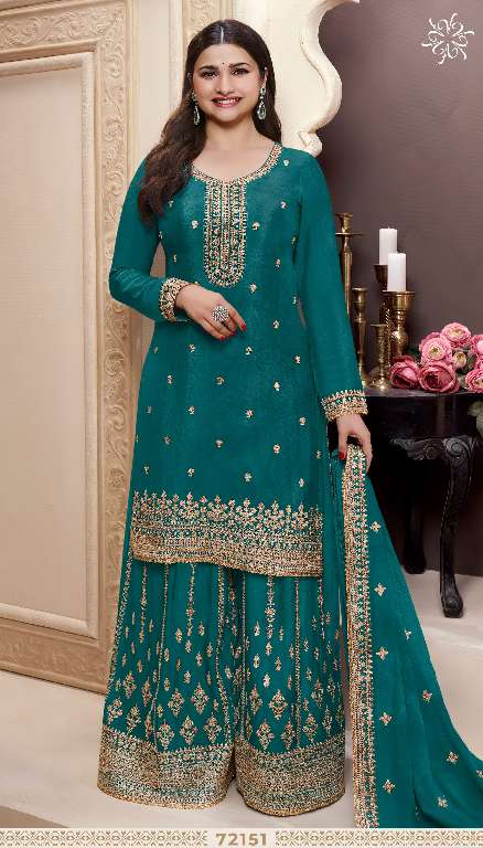 VINAY KULEESH SHANIA WHOLESALE HEAVY THREAD EMBROIDERED CHINON PARTY WEAR SUITS