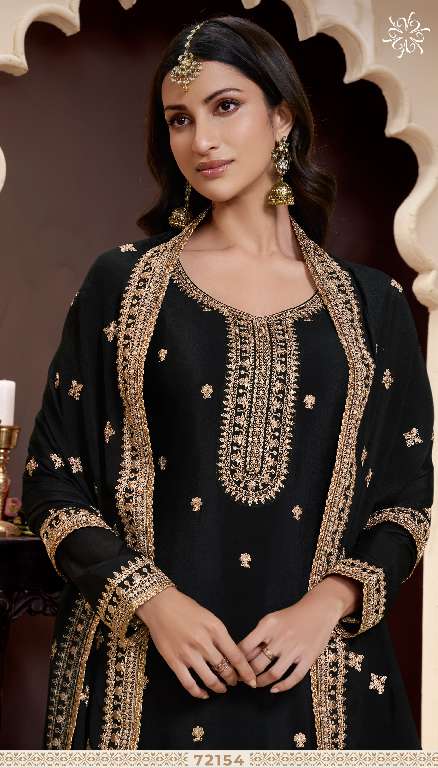 VINAY KULEESH SHANIA WHOLESALE HEAVY THREAD EMBROIDERED CHINON PARTY WEAR SUITS