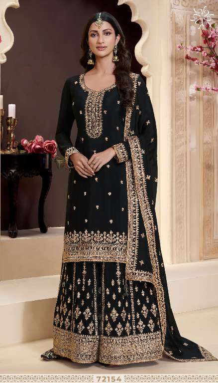 VINAY KULEESH SHANIA WHOLESALE HEAVY THREAD EMBROIDERED CHINON PARTY WEAR SUITS