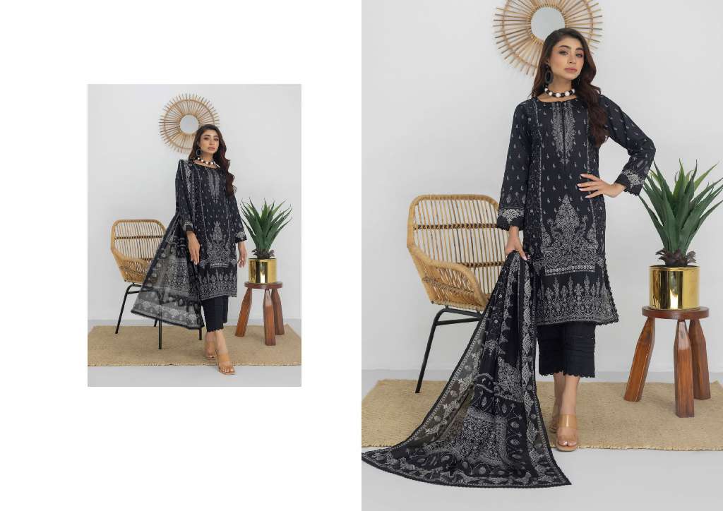 REGALIA SALINA BLACK AND WHITE CHAPTER 3 WHOLESALE LAWN ORIGINAL PAKISTANI SUITS