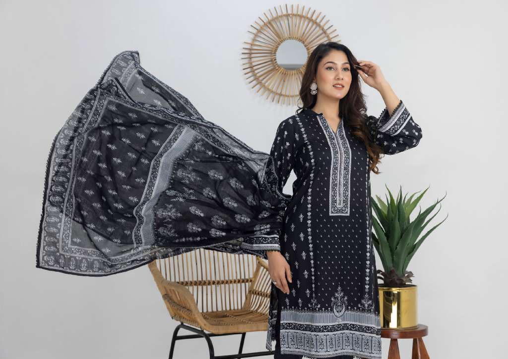 REGALIA SALINA BLACK AND WHITE CHAPTER 3 WHOLESALE LAWN ORIGINAL PAKISTANI SUITS