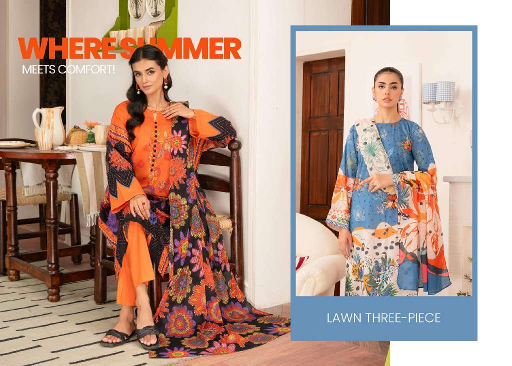 POPPIN UNSTITCHED 3 PCS  WHOLESALE LAWN PRINT SEASON FOR SUMMER ORIGINAL PAKISTANI SUITS