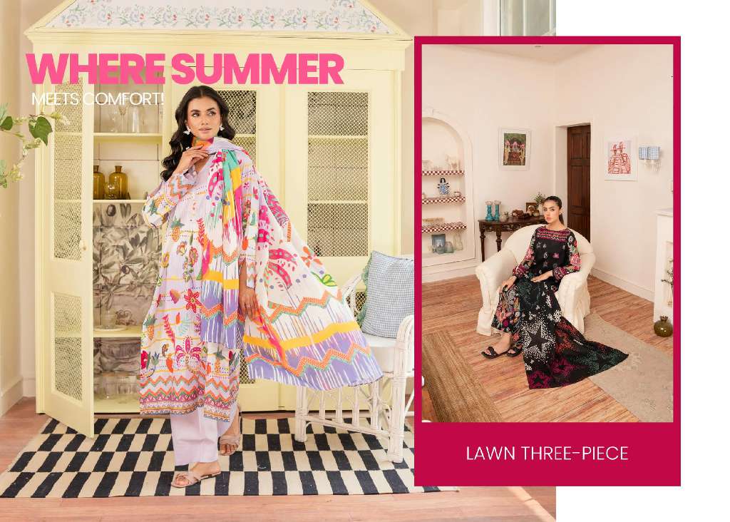 POPPIN UNSTITCHED 3 PCS  WHOLESALE LAWN PRINT SEASON FOR SUMMER ORIGINAL PAKISTANI SUITS