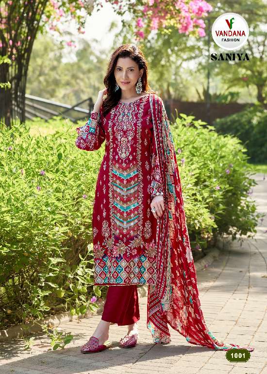 VANDANA CREATION SANIYA VOL-1 WHOLESALE PURE HEAVY RAYON WITH DESIGNER PRINTED DRESS MATERIAL