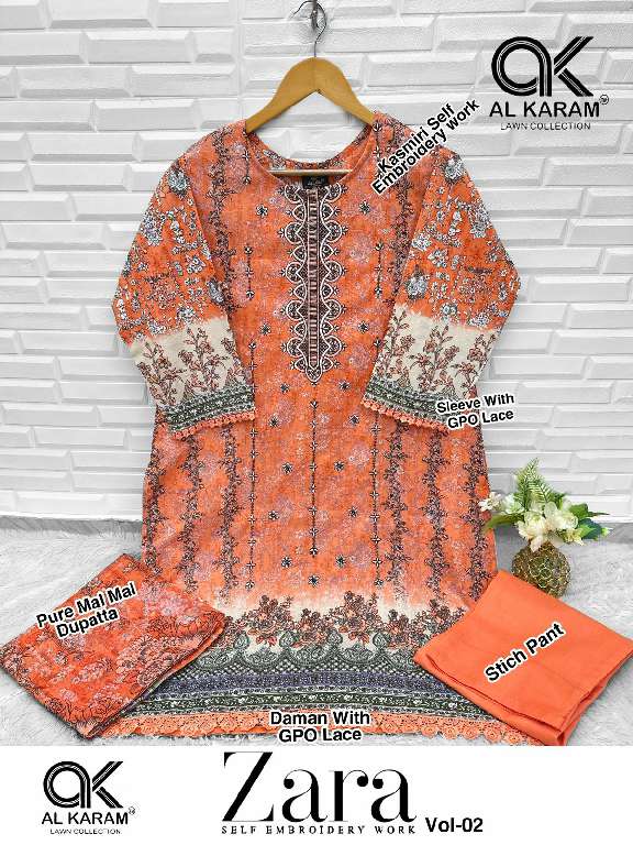 AL KARAM ZARA VOL-2 WHOLESALE READYMADE PAKISTANI KARACHI KURTI PANT WITH DUPATTA