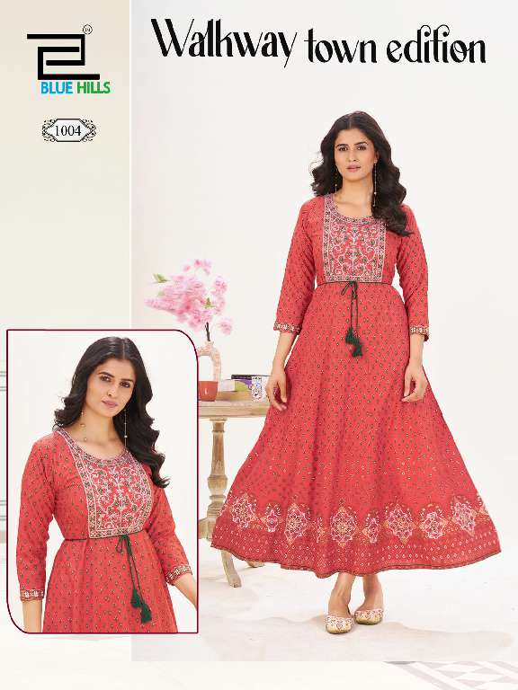BLUE HILLS WALKWAY TOWN EDITION WHOLESALE ANARKALI GOWN WITH CLASSIC NECK EMBROIDERY WITH BELT