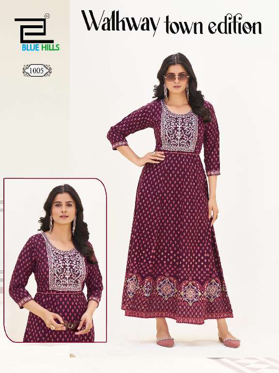 BLUE HILLS WALKWAY TOWN EDITION WHOLESALE ANARKALI GOWN WITH CLASSIC NECK EMBROIDERY WITH BELT