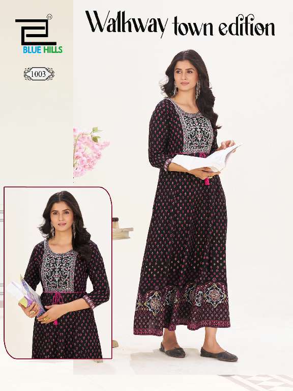 BLUE HILLS WALKWAY TOWN EDITION WHOLESALE ANARKALI GOWN WITH CLASSIC NECK EMBROIDERY WITH BELT
