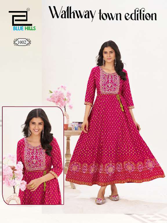BLUE HILLS WALKWAY TOWN EDITION WHOLESALE ANARKALI GOWN WITH CLASSIC NECK EMBROIDERY WITH BELT