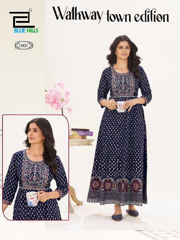 BLUE HILLS WALKWAY TOWN EDITION WHOLESALE ANARKALI GOWN WITH CLASSIC NECK EMBROIDERY WITH BELT