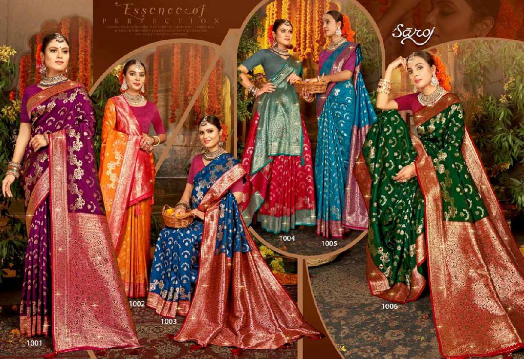 SAROJ GULAB SILK SAROSKI VOL-1 WHOLESALE SOFT SILK CONTRAST RICH PALLU WITH HEAVY SWAROSKI WORK DESIGNER SAREES
