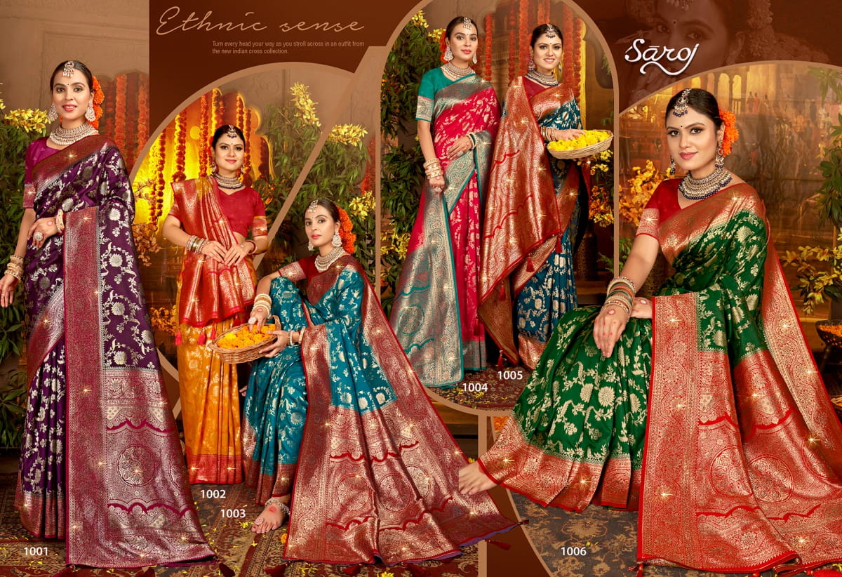 SAROJ GULAB SILK SAROSKI VOL-4 WHOLESALE SOFT SILK CONTRAST RICH PALLU WITH HEAVY SWAROSKI WORK DESIGNER SAREES