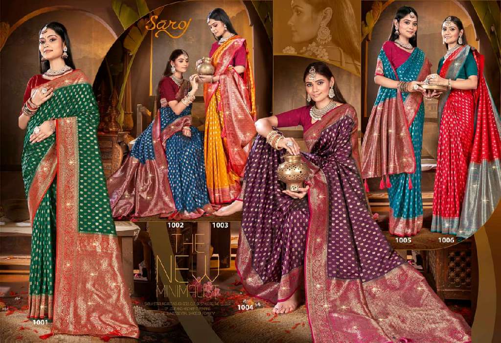 SAROJ GULAB SILK SAROSKI VOL-5 WHOLESALE SOFT SILK CONTRAST RICH PALLU WITH HEAVY SWAROSKI WORK DESIGNER SAREES