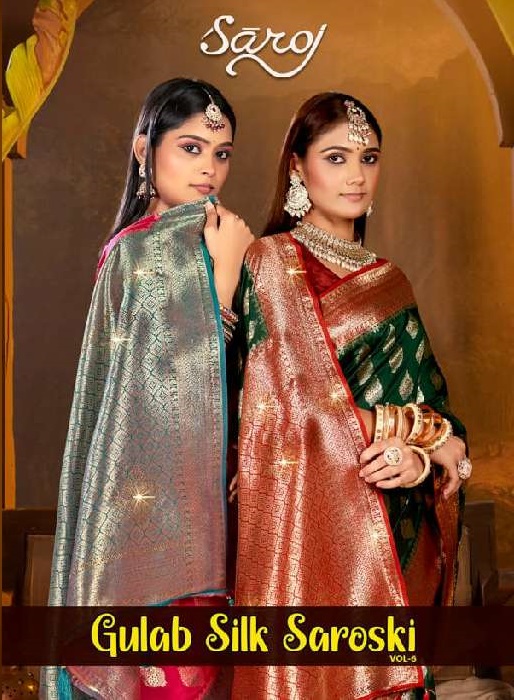 SAROJ GULAB SILK SAROSKI VOL-6 WHOLESALE SOFT SILK CONTRAST RICH PALLU WITH HEAVY SWAROSKI WORK DESIGNER SAREES