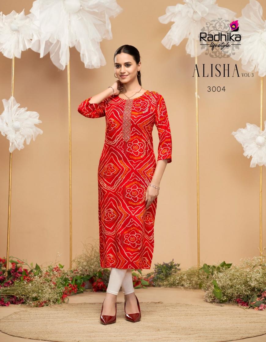 RADHIKA LIFESTYLE ALISHA VOL 3 RAYON READYMADE PLUS SIZE LONG KURTIS