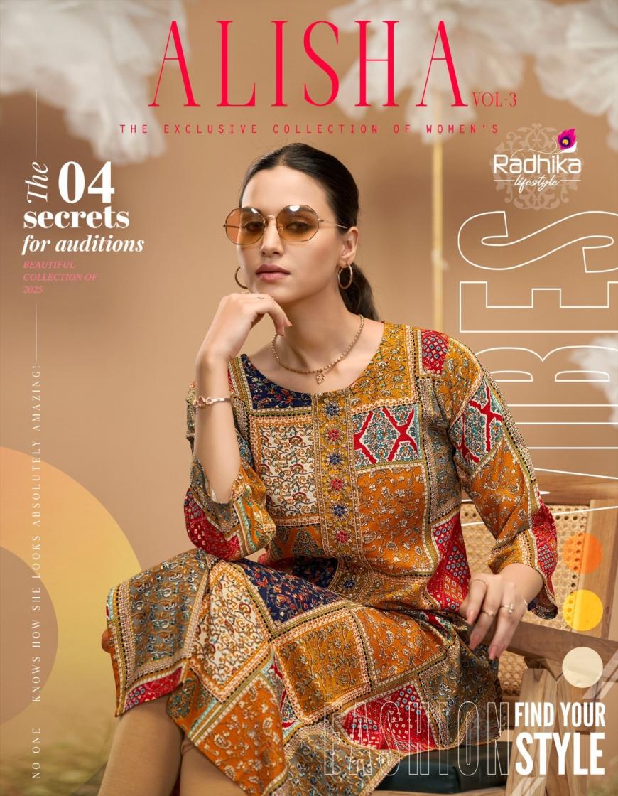 RADHIKA LIFESTYLE ALISHA VOL 3 RAYON READYMADE PLUS SIZE LONG KURTIS
