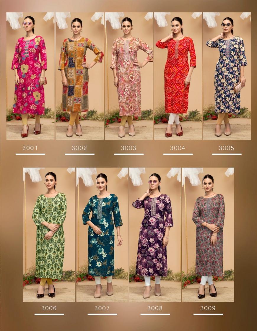 RADHIKA LIFESTYLE ALISHA VOL 3 RAYON READYMADE PLUS SIZE LONG KURTIS