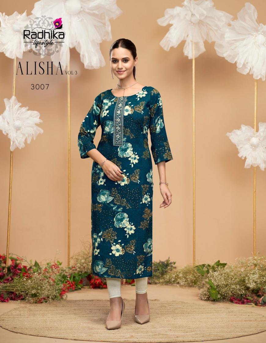 RADHIKA LIFESTYLE ALISHA VOL 3 RAYON READYMADE PLUS SIZE LONG KURTIS