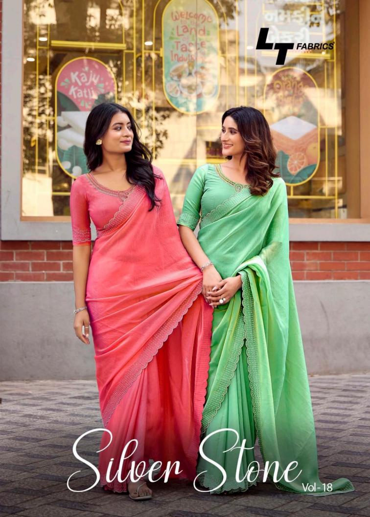 LT FABRICS SILVER STONE VOL 18 NYLON XCATONIC SATIN FASHIONABLE SAREES