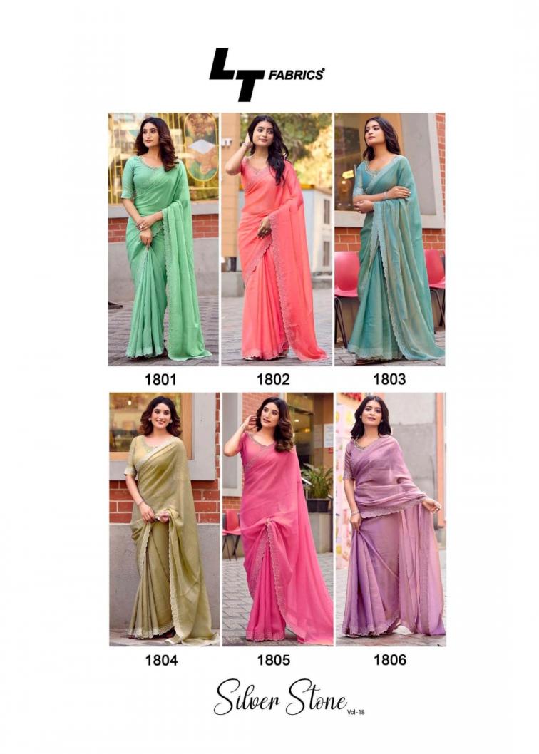 LT FABRICS SILVER STONE VOL 18 NYLON XCATONIC SATIN FASHIONABLE SAREES