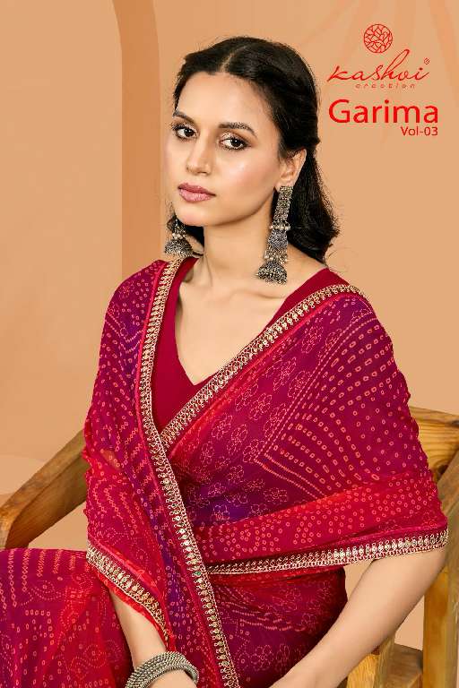 KASHVI CREATION GARIMA VOL-3 WHOLESALE NEW CATALOG GEORGETTE BANDHEJ PRINT SAREES