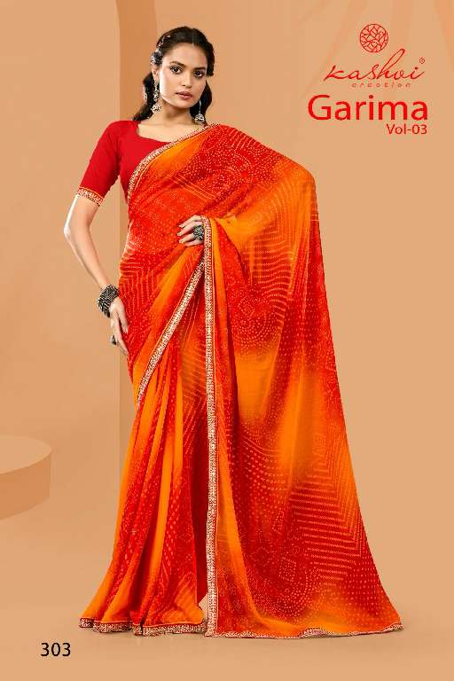KASHVI CREATION GARIMA VOL-3 WHOLESALE NEW CATALOG GEORGETTE BANDHEJ PRINT SAREES