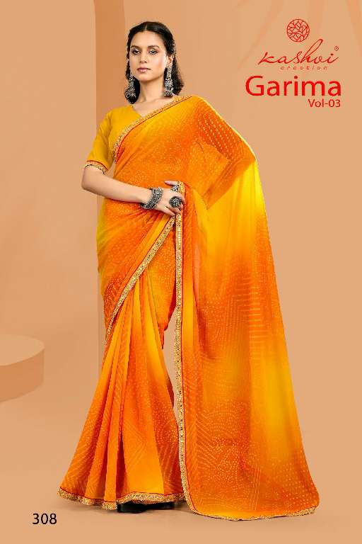KASHVI CREATION GARIMA VOL-3 WHOLESALE NEW CATALOG GEORGETTE BANDHEJ PRINT SAREES