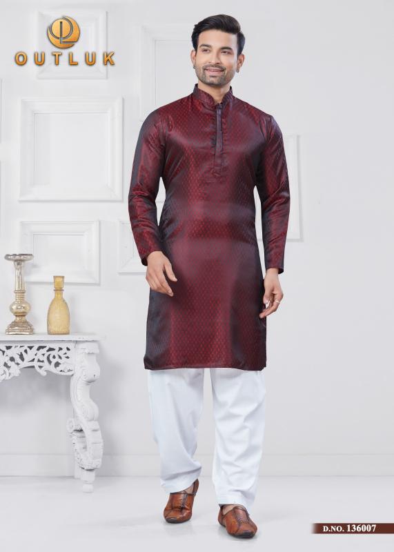 OUTLUK VOL 136 JACQUARD SILK READYMADE CLASSIC MENS KURTA PAJAMA WHOLESALER
