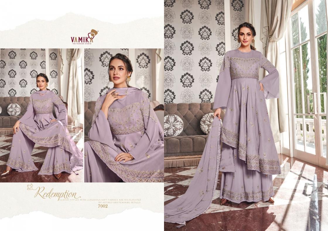 RIYAAZ BY VAMIKA GEORGETTE EMBROIDERY TRADITIONAL READYMADE TOP WITH PLAZZO & DUPATTA SET