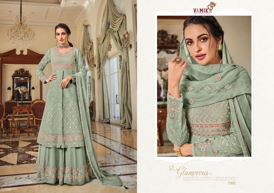 RIYAAZ BY VAMIKA GEORGETTE EMBROIDERY TRADITIONAL READYMADE TOP WITH PLAZZO & DUPATTA SET