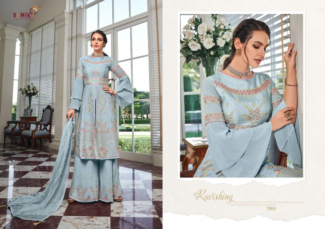 RIYAAZ BY VAMIKA GEORGETTE EMBROIDERY TRADITIONAL READYMADE TOP WITH PLAZZO & DUPATTA SET