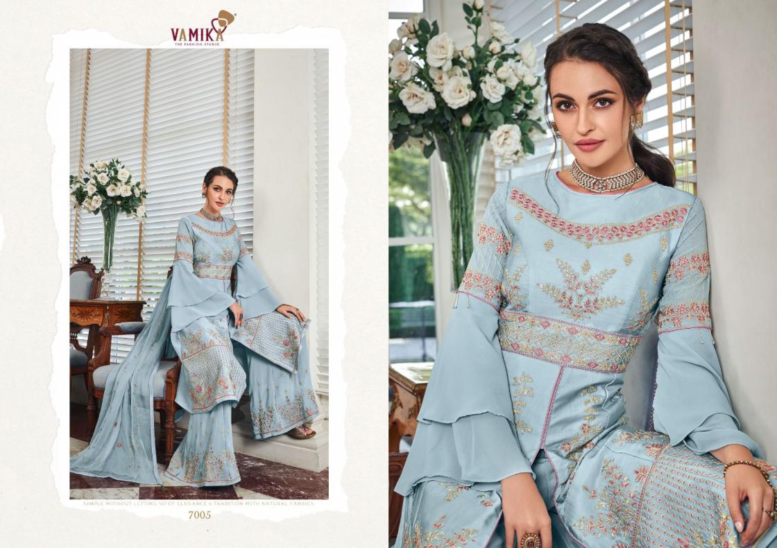 RIYAAZ BY VAMIKA GEORGETTE EMBROIDERY TRADITIONAL READYMADE TOP WITH PLAZZO & DUPATTA SET