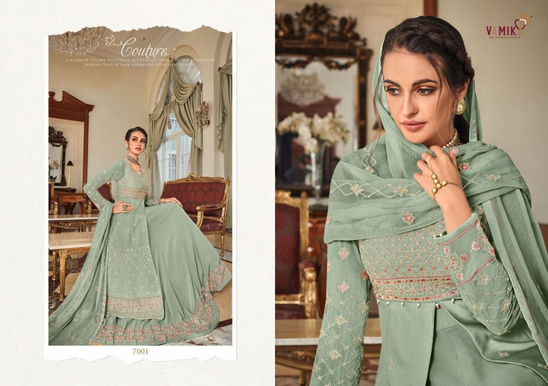 RIYAAZ BY VAMIKA GEORGETTE EMBROIDERY TRADITIONAL READYMADE TOP WITH PLAZZO & DUPATTA SET