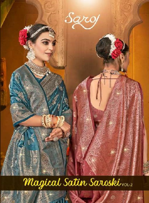 SAROJ MAGICAL SATIN SAROSKI VOL-2 WHOLESALE PARTY WEAR SAREES