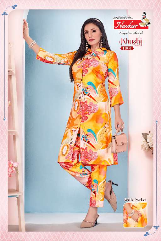 NAVKAR KHUSHI VOL 1 RAYON READYMADE STYLISH KURTI WITH PANT SUPPLIER