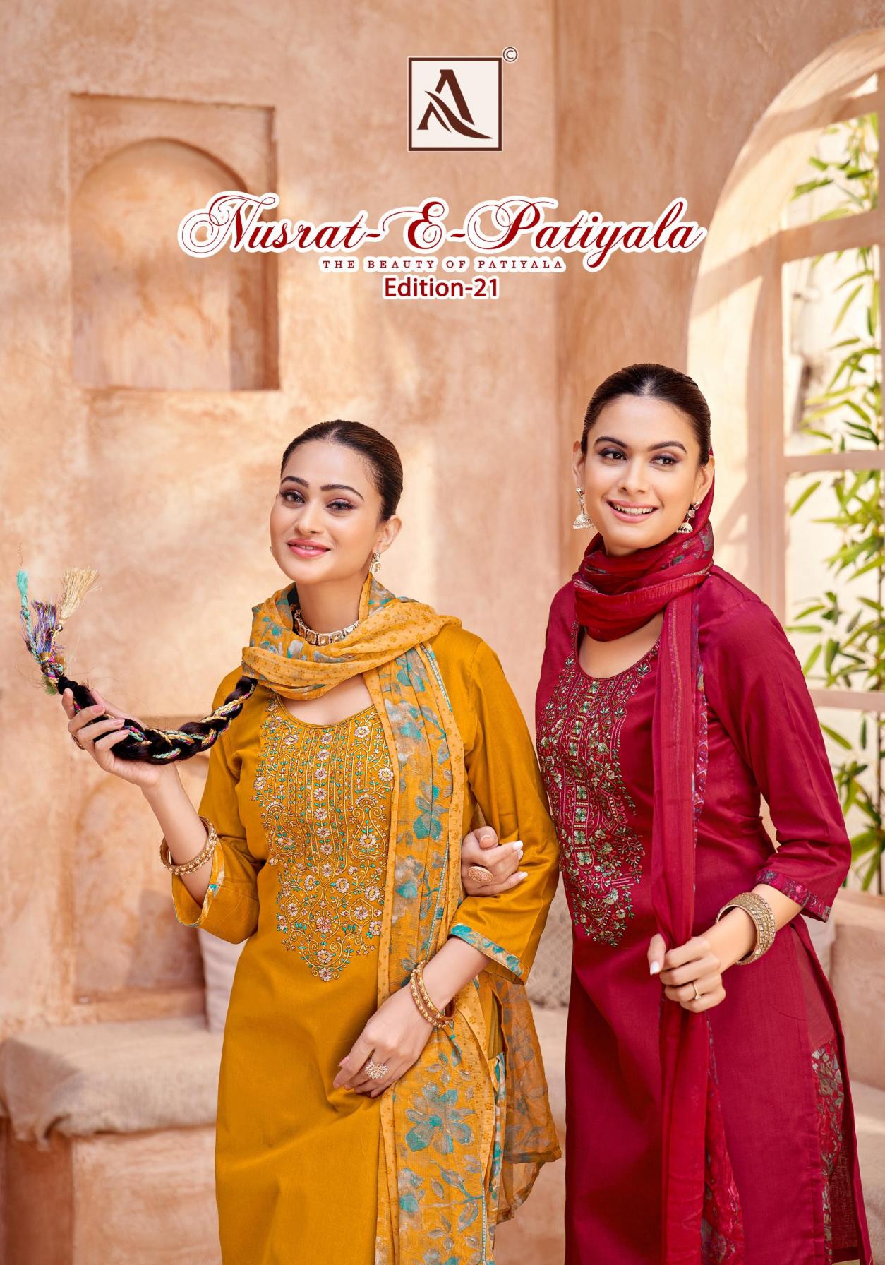 ALOK SUITS LAUNCH NUSRAT E PATIYALA VOL 21 UNSTITCHED ZAM STYLE PATIYALA SUITS